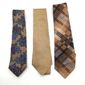 3 Vintage Tan ties Pierre Cardin Oliver Hunt Unbranded cool